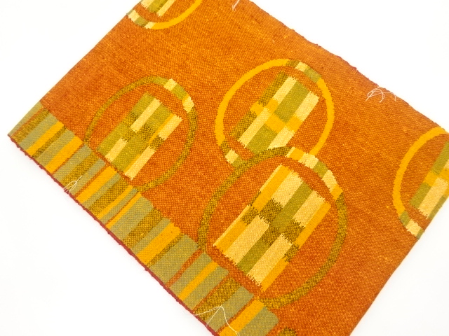 JAPANESE KIMONO / UNUSED NAGOYA OBI / SILK / HAND WOVEN / MAWATA TSUMUGI / CIRCLE & ABSTRACT STRIPE